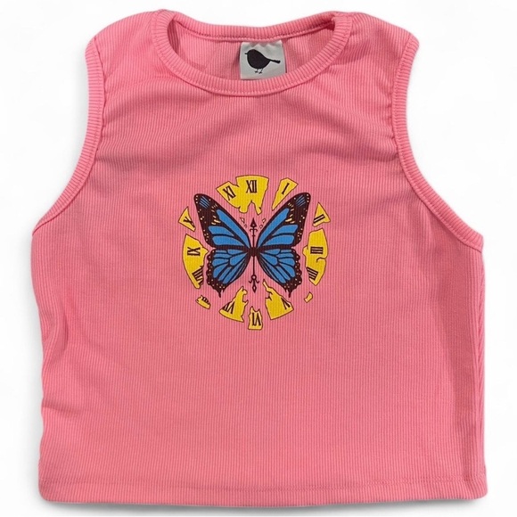 Pink Butterfly Graphic Design Fairy Core Beachy Euro Summer Tank Top Small - Picture 1 of 3